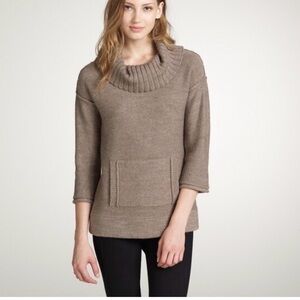 VTG J CREW L Cowl Neck Kangaroo pocket 3/4 Sleeve brown wool mohair sweater boho